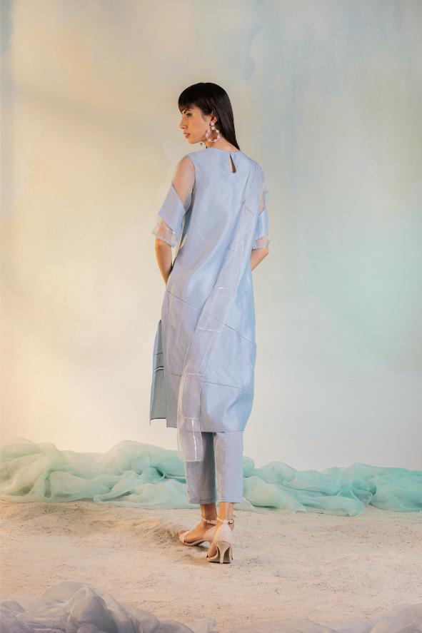 Sequin Kurta With Organza Trims -set of 3