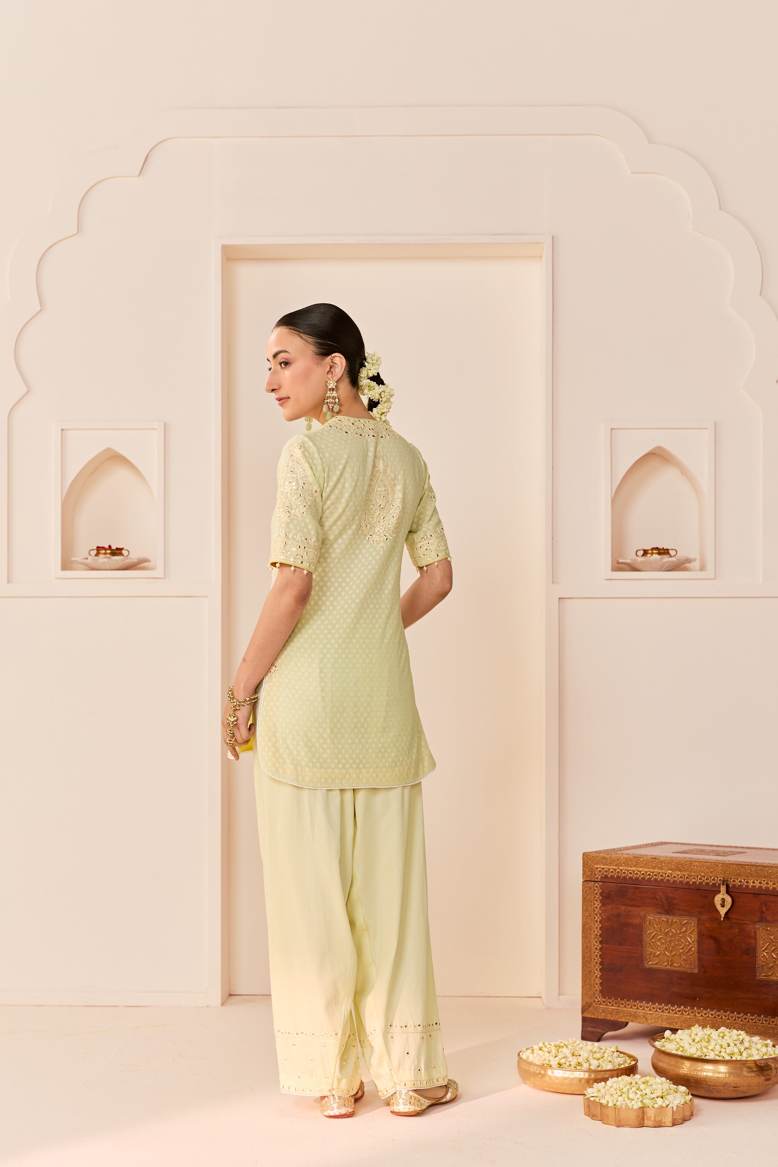 ANAISHA - MINT GREEN SHORT KURTA WITH FARSHI SALWAR AND DUPATTA