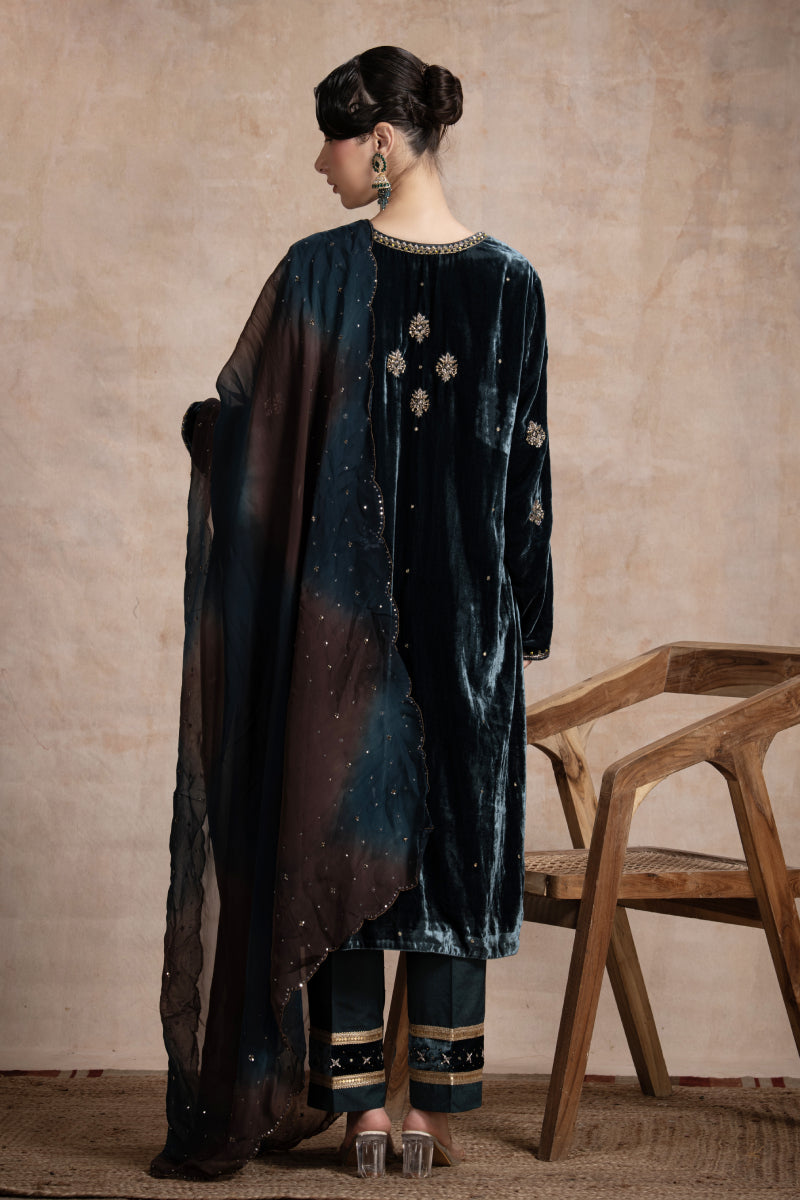 Aqsa Straight Suit Set – Teal