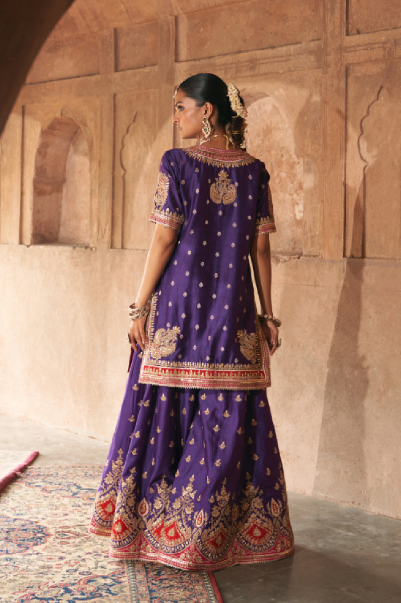 AREESHA - DEEP PURPLE SHORT KURTA WITH SHARARA AND DUPATTA