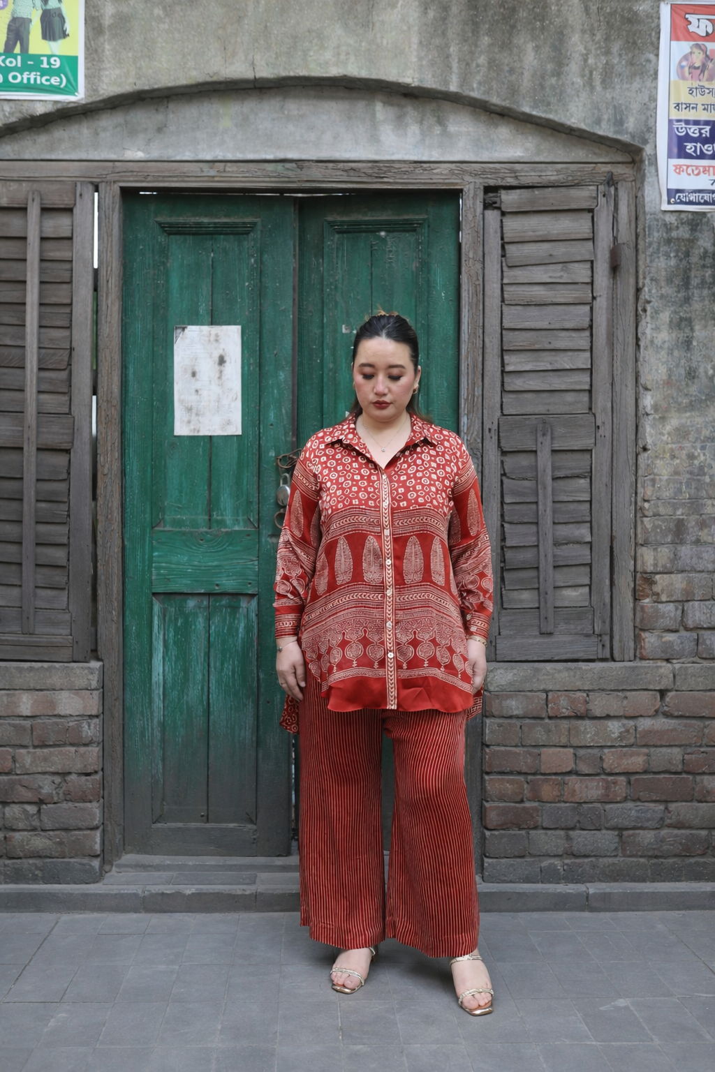 Surkh Red Ajrakh Co-ord Set