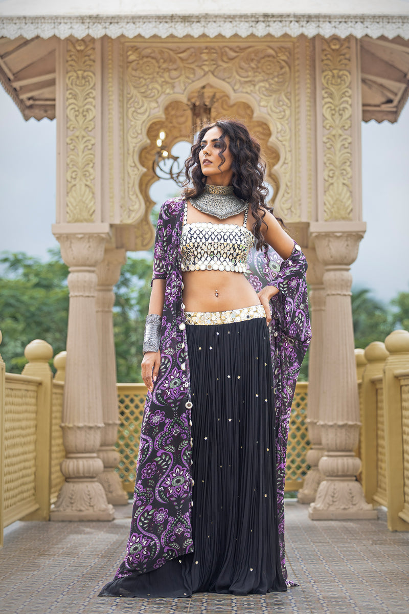 CAPE + BLOUSE + SKIRT - ARZOO BLACK