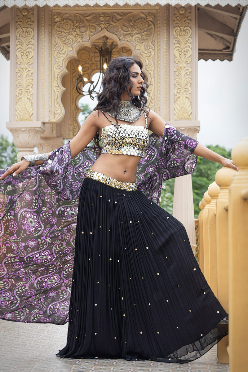 CAPE + BLOUSE + SKIRT - ARZOO BLACK