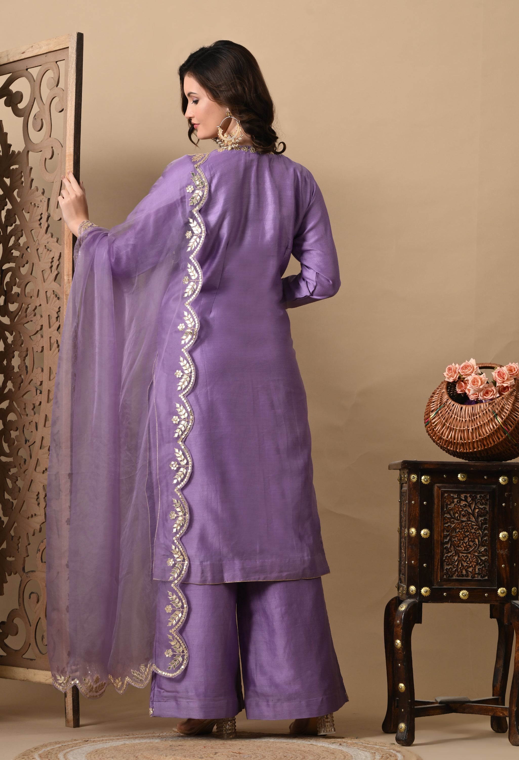 Orchid Purple Zardozi Embroidered Silk Kurta Set