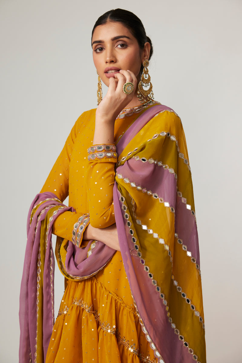 MUSTARD DHOTI KURTA WITH DUPATTA SET
