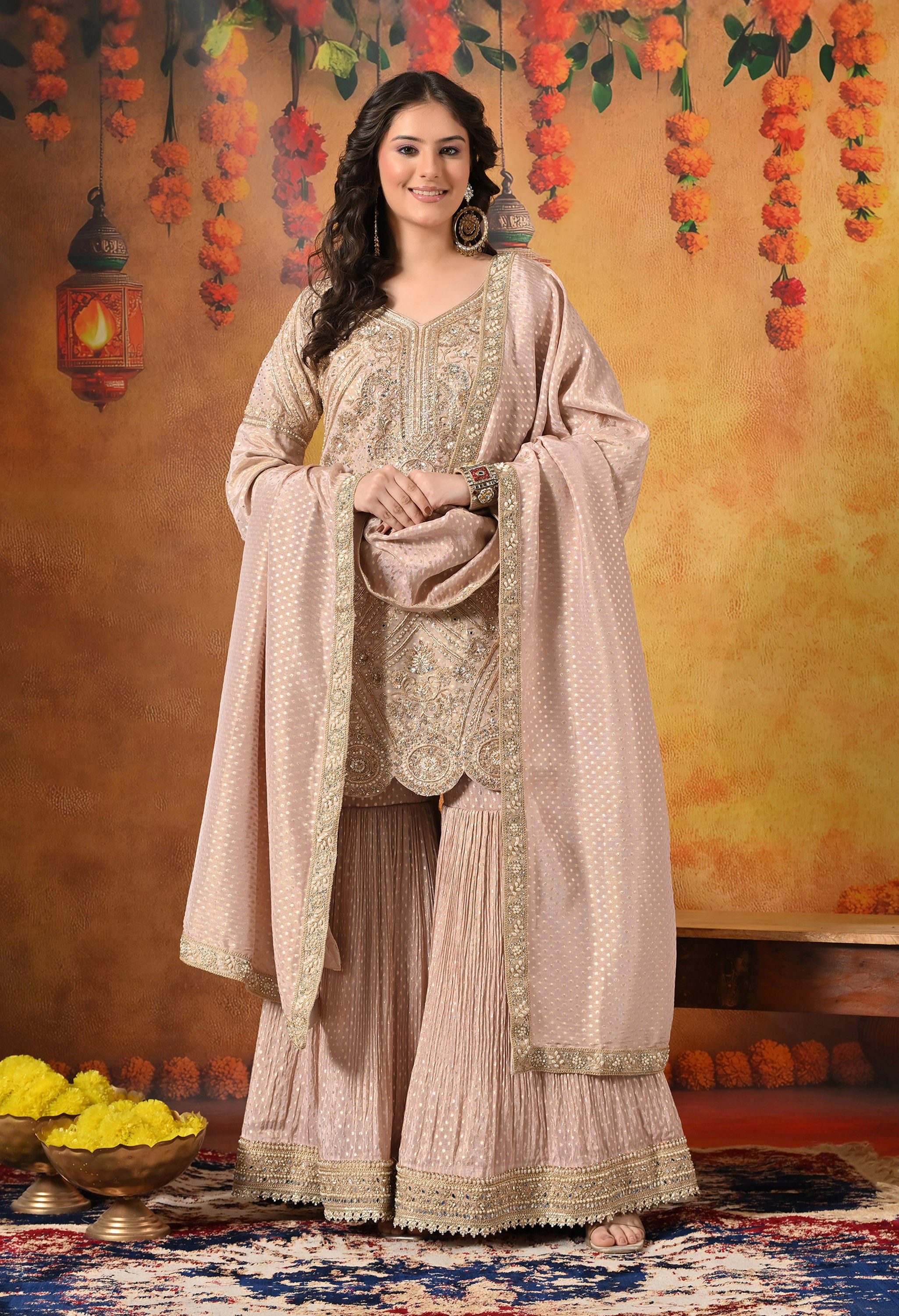 Peach Gharara Set