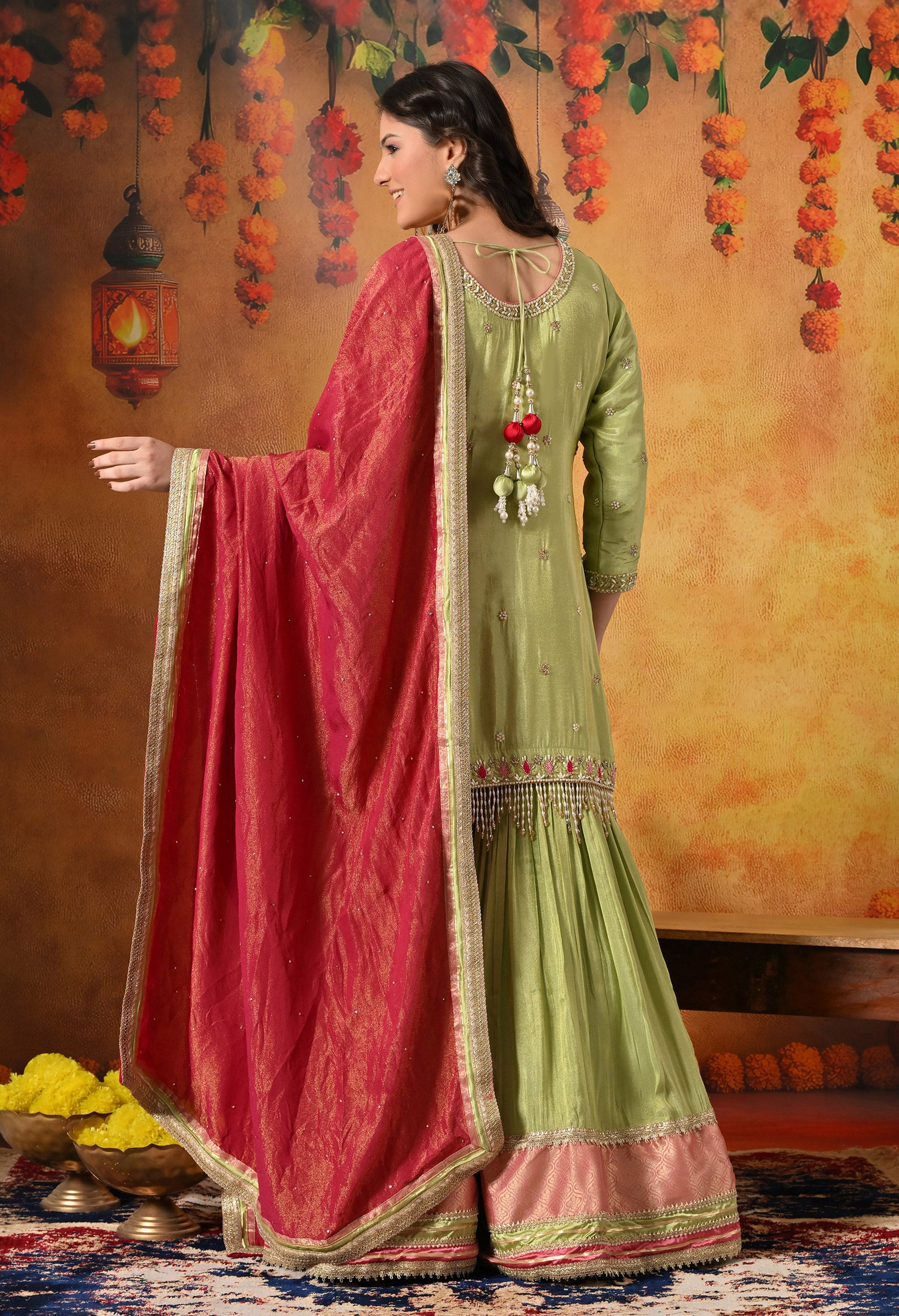 Parrot Green Gharara Set