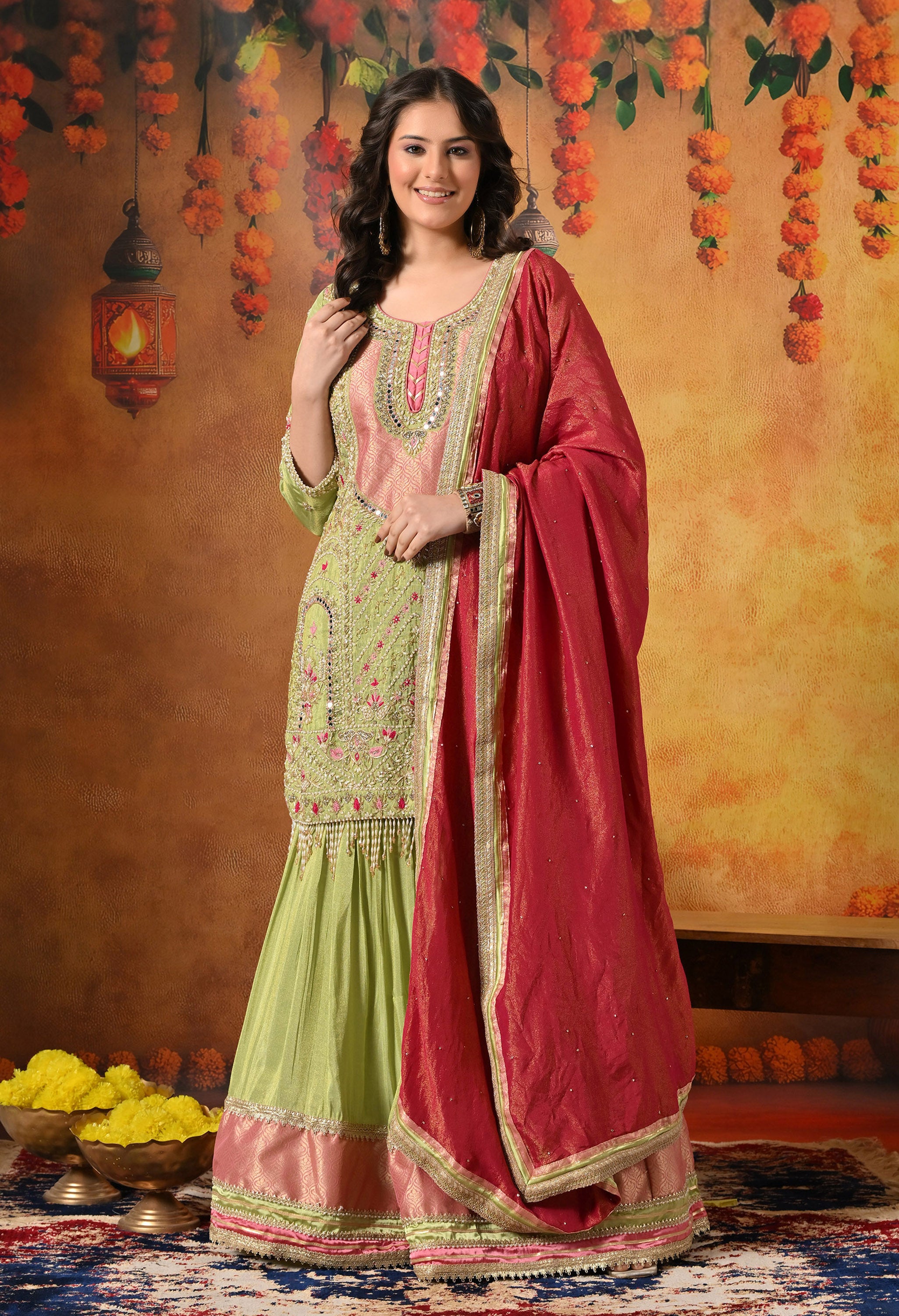 Parrot Green Gharara Set