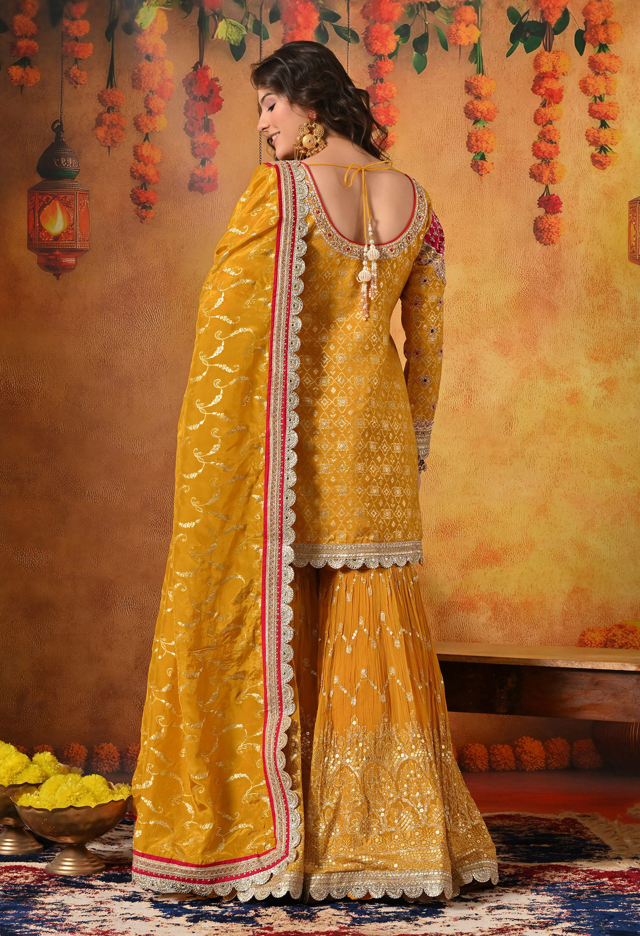 Yellow Banarasi Silk Gharara Set