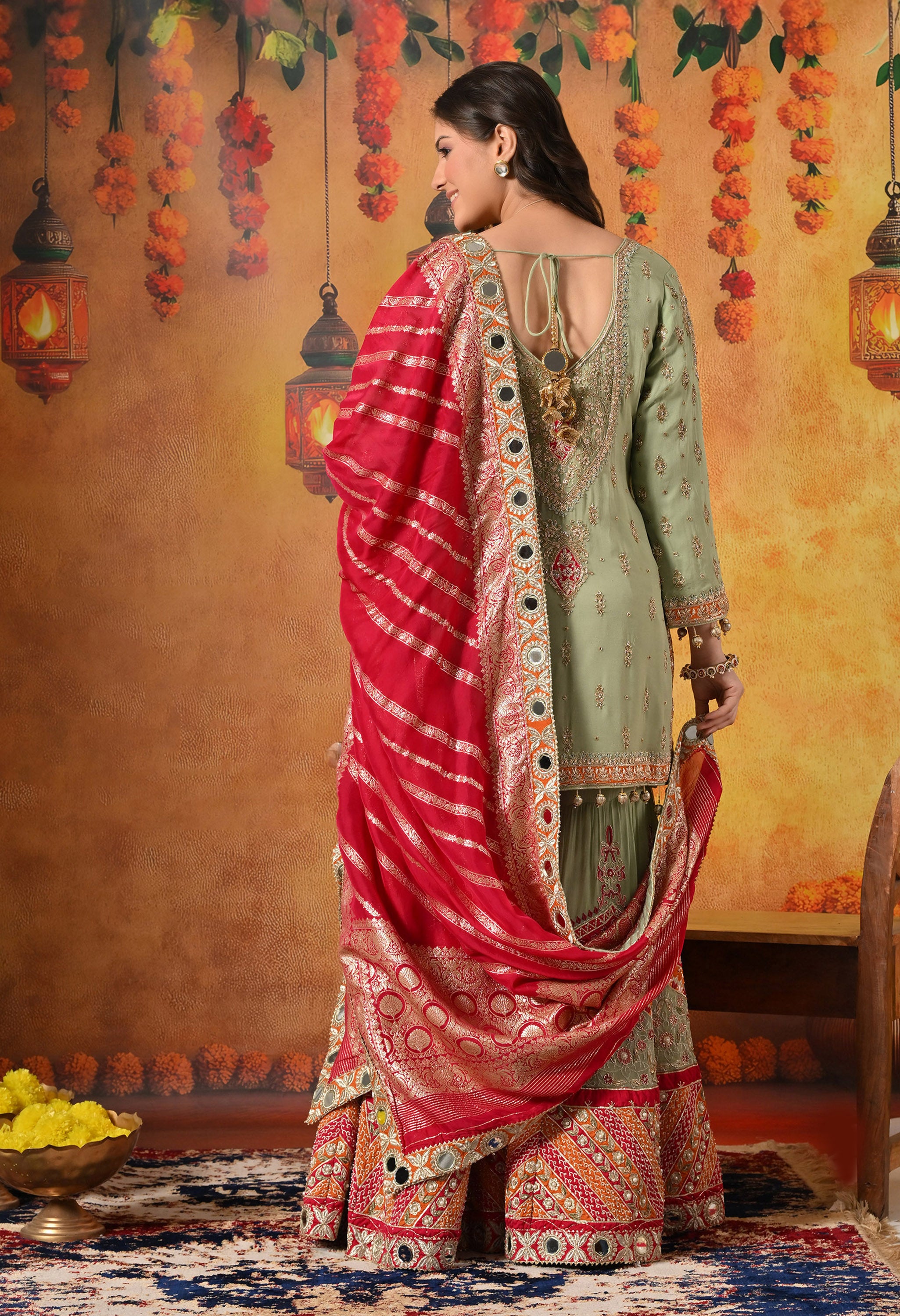 Green Gharara Set