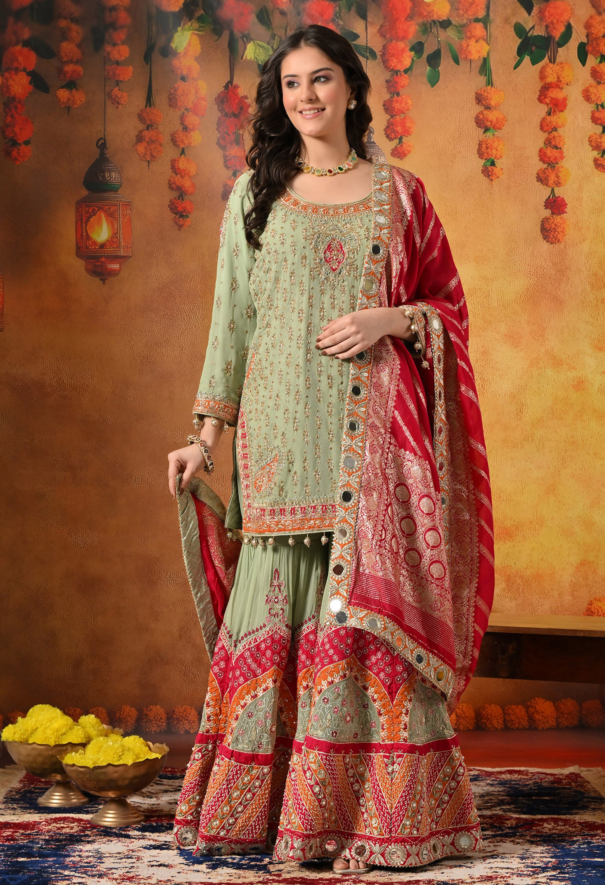 Green Gharara Set