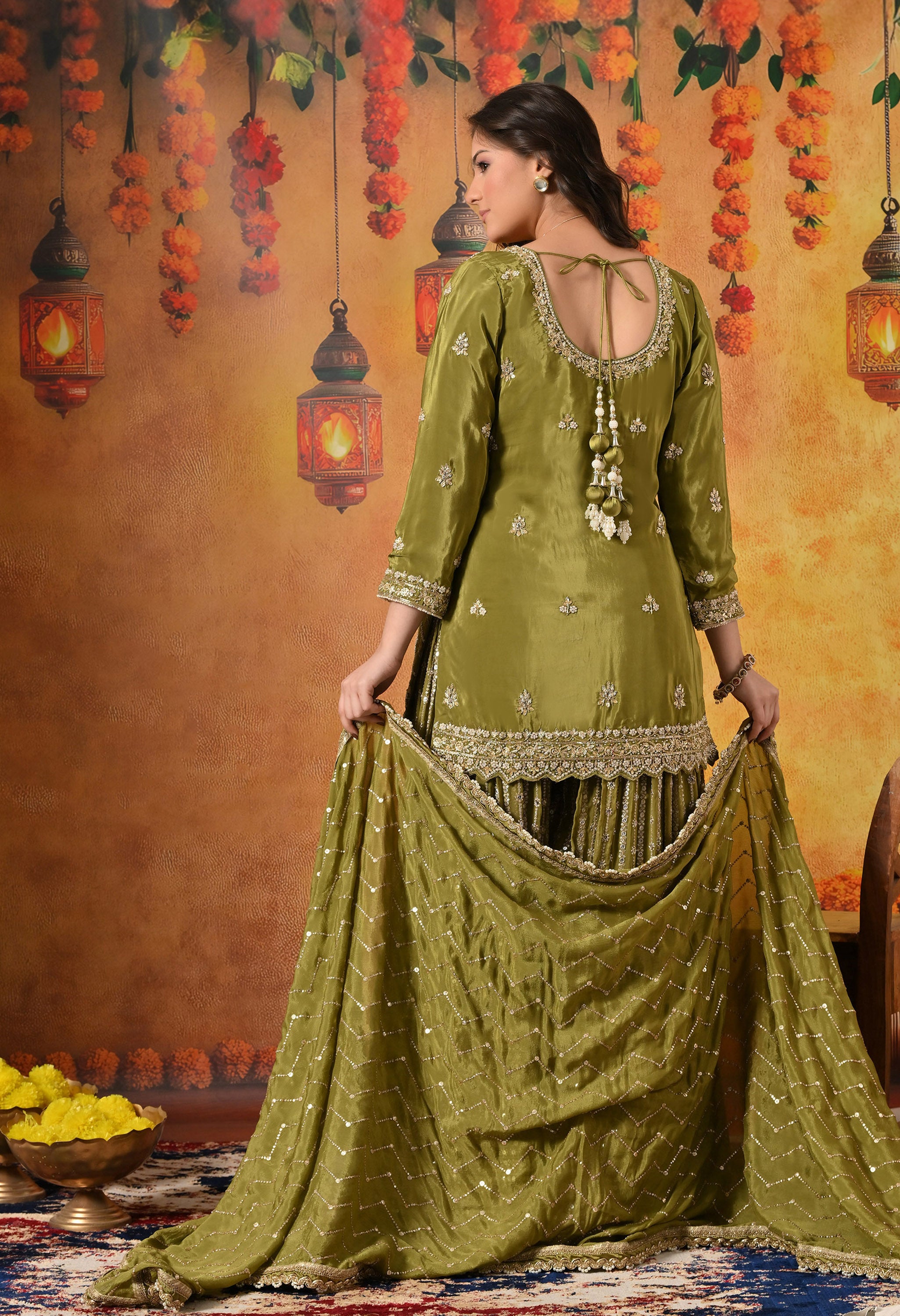 Green Gharara Set