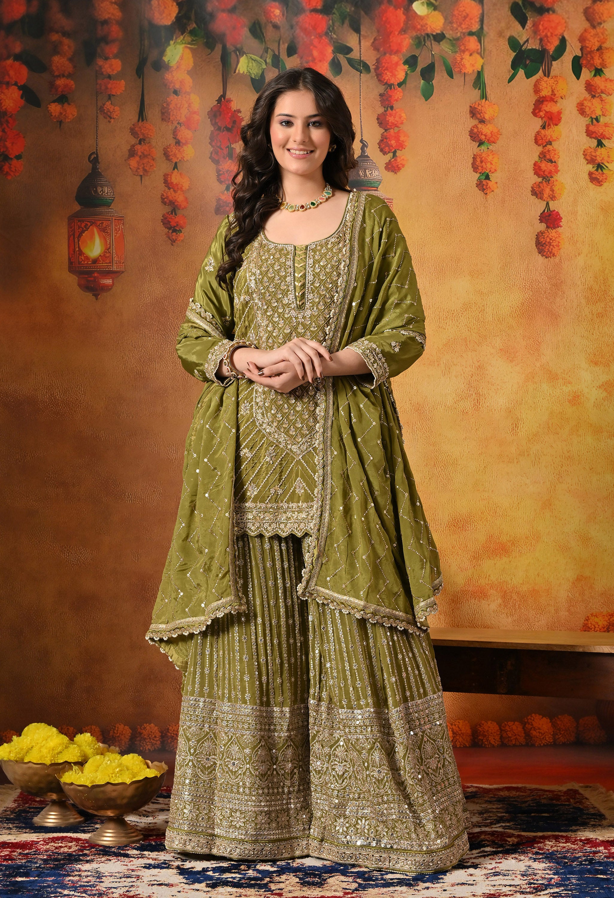 Green Gharara Set