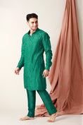 Load image into Gallery viewer, Falling Raw Silk Embroidered Cuffed Kurta With Pants
