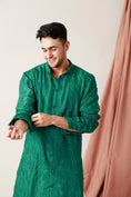 Load image into Gallery viewer, Falling Raw Silk Embroidered Cuffed Kurta With Pants
