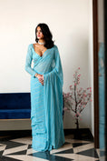 Load image into Gallery viewer, Blue Heavy Embroidered Saree With Embroidered Blouse
