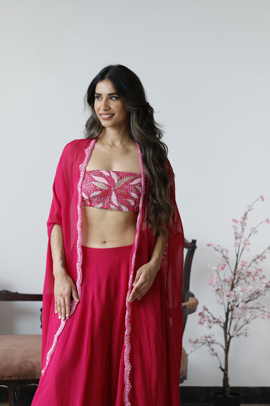 Pink Bandeau Top With Cape And Pants