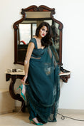Load image into Gallery viewer, Forest Green Saree With Heavy Hand Embroidered Blouse
