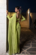 Load image into Gallery viewer, Lime Green Thread Embroidered Blouse With Sequin Embroidered Saree
