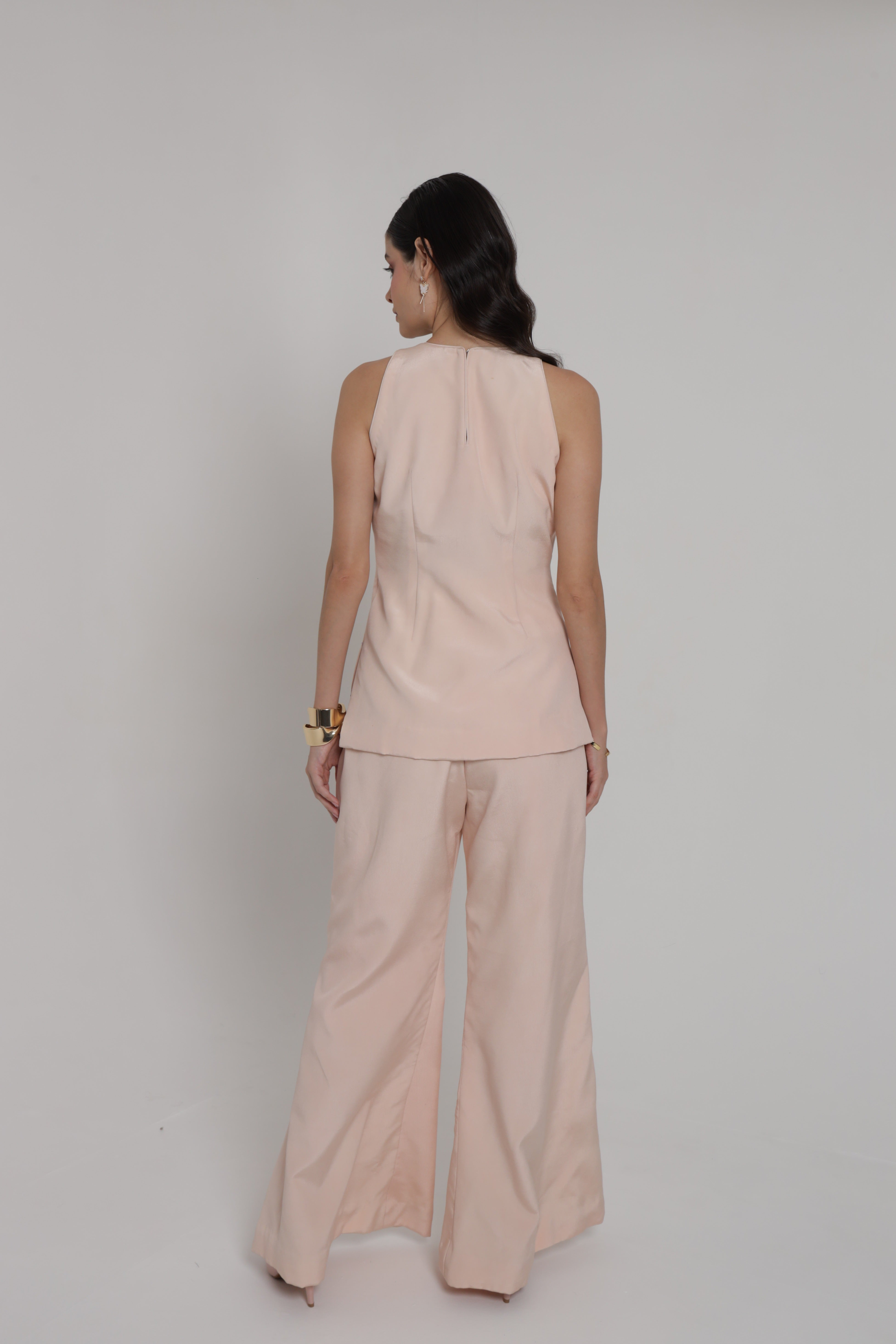 Light peach halter neck top with wide leg pant