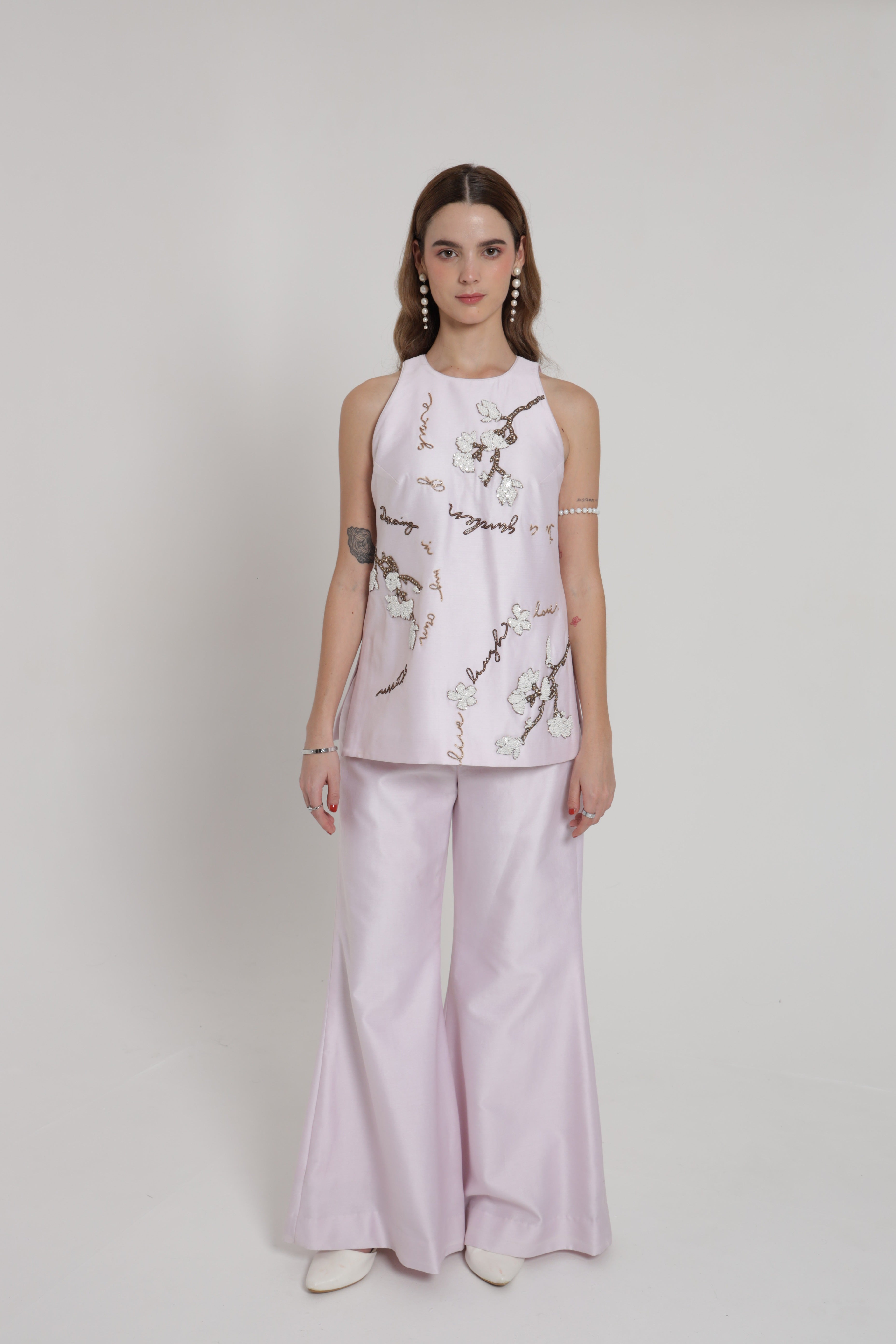 Lavender halter neck top with wide leg pant