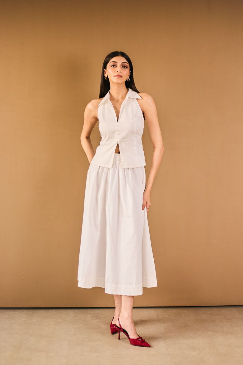 White Collar Top & Skirt Set