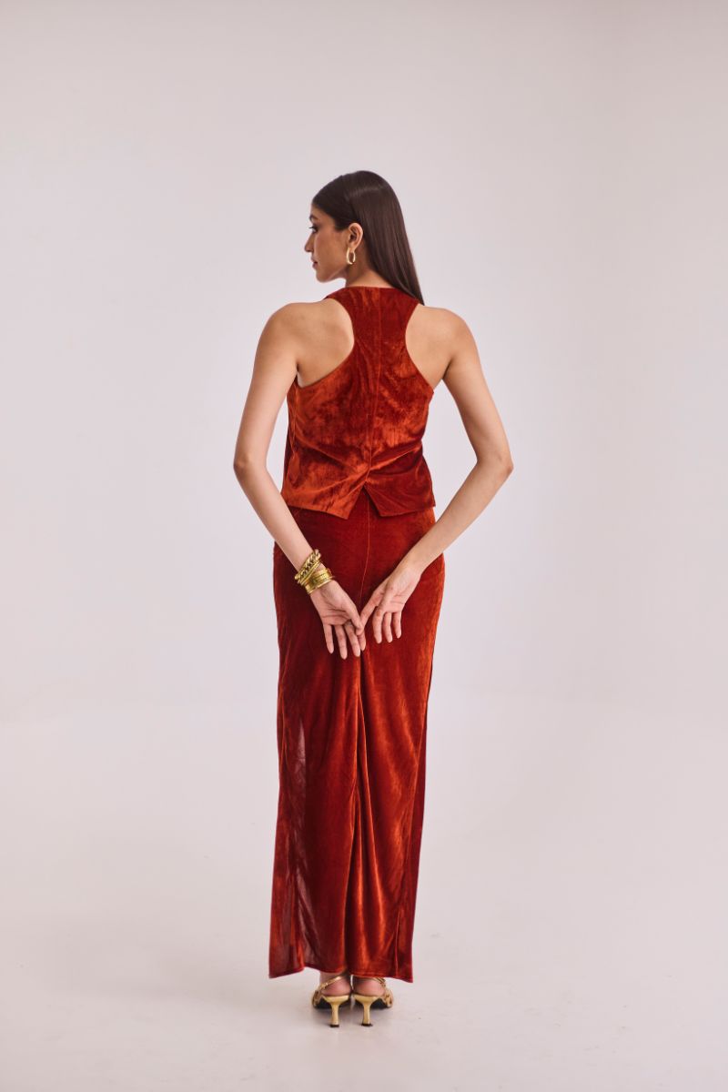 Rust Velvet Skirt Set