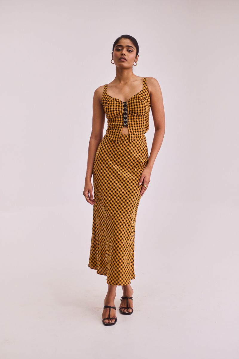 Yellow Gingham Top & Skirt Set