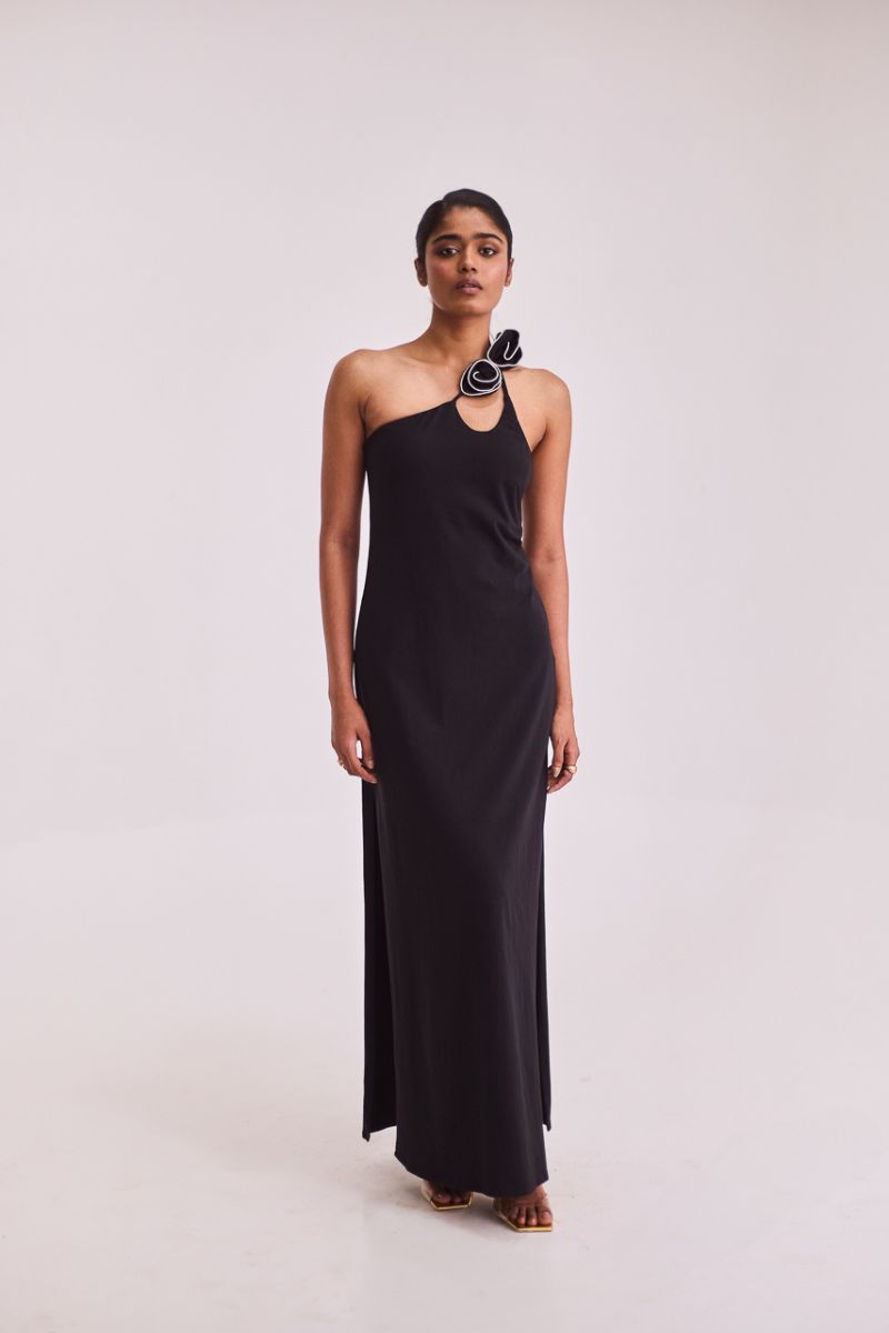 Black Maxi Dress with Rose Detailing