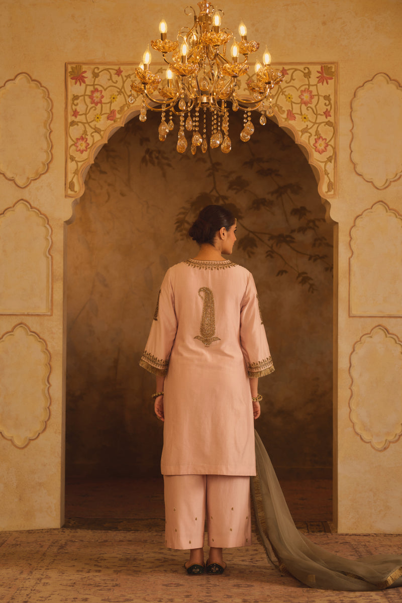 TAJRA PINK V-NECK A-LINE KURTA SET