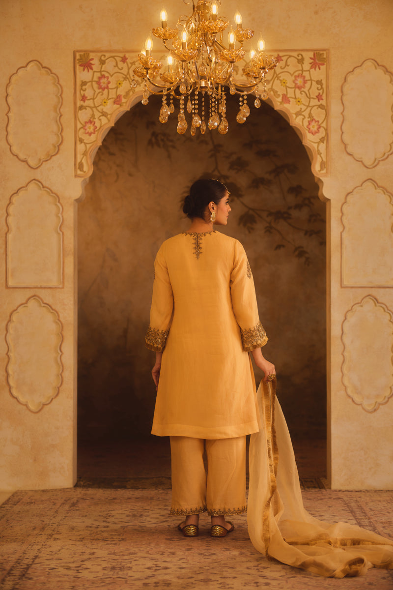 TAJRA GOLD ZERO-NECK A-LINE KURTA SET