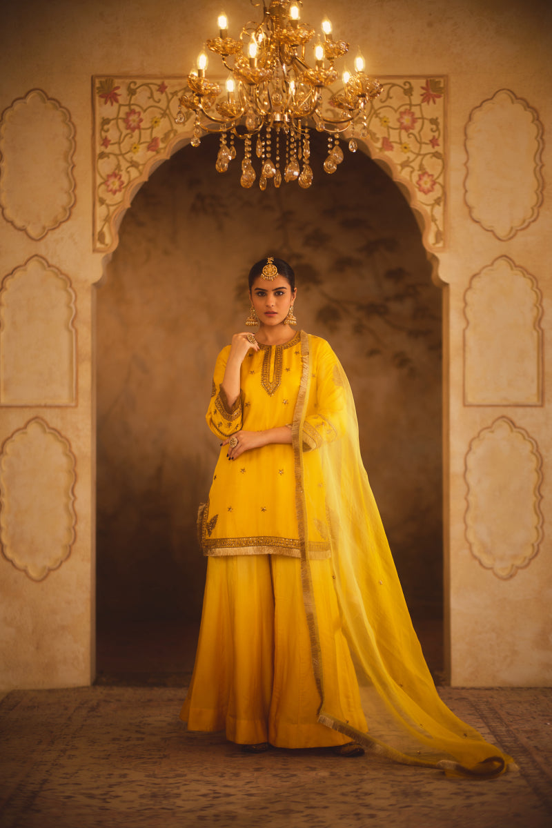 HOOR-E-MAHAL YELLOW OMBRE KURTA SHARARA SET