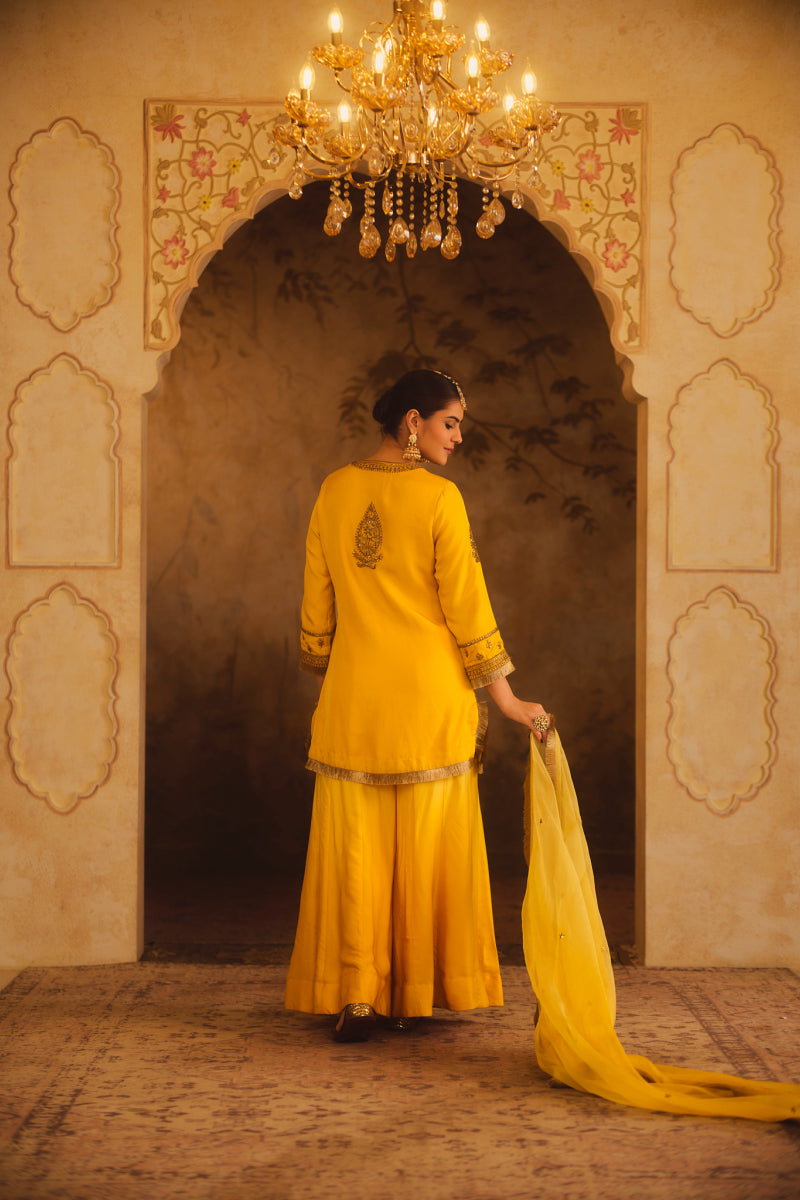 HOOR-E-MAHAL YELLOW OMBRE KURTA SHARARA SET