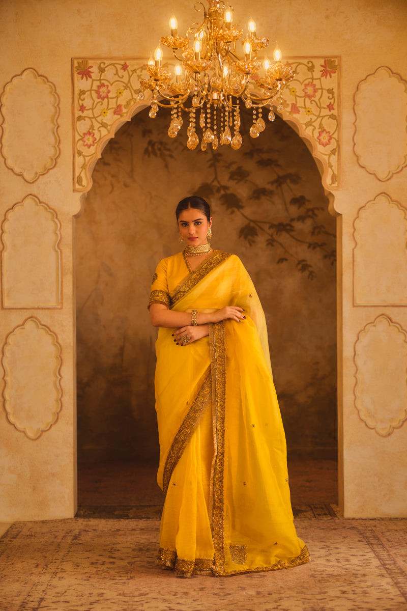 HOOR-E-MAHAL YELLOW OMBRE ORGANZA SAREE