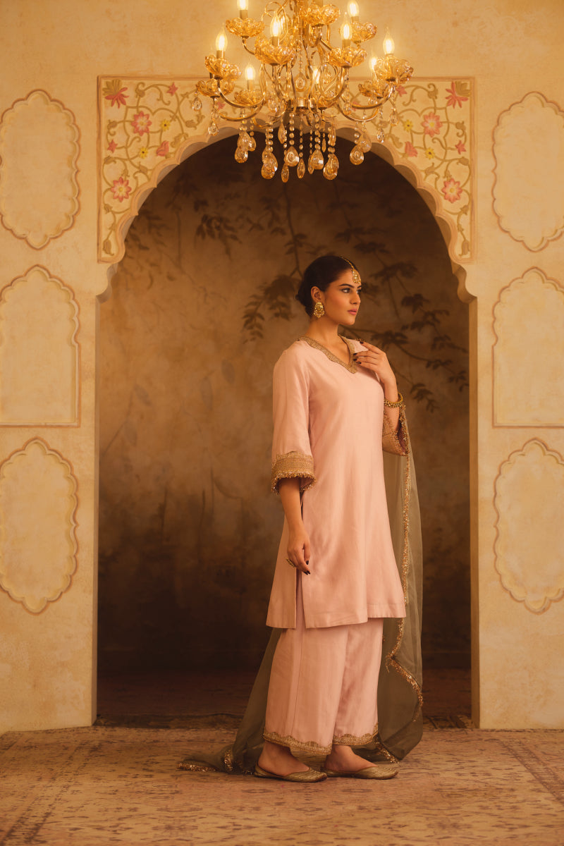 GULBANO PINK V-NECK A-LINE KURTA SET