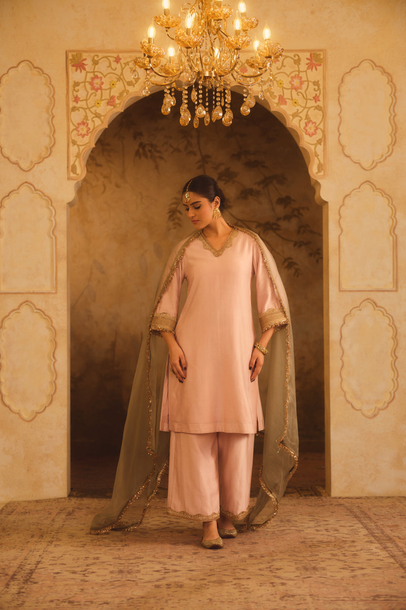 GULBANO PINK V-NECK A-LINE KURTA SET