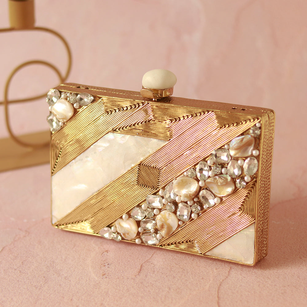 THE TAN CLAN Aisha Embellished Mother of Pearl Clutch