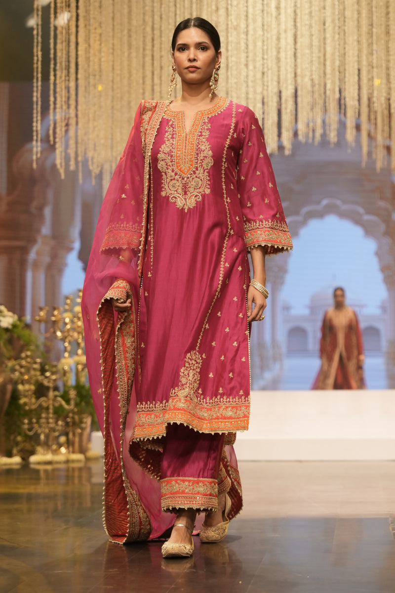 Aamish-Long A-line Kurta with Palazzo and Dupatta