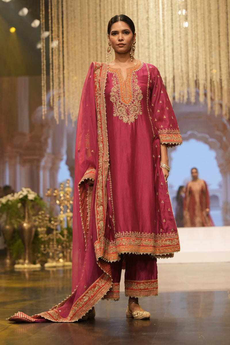 Aamish-Long A-line Kurta with Palazzo and Dupatta