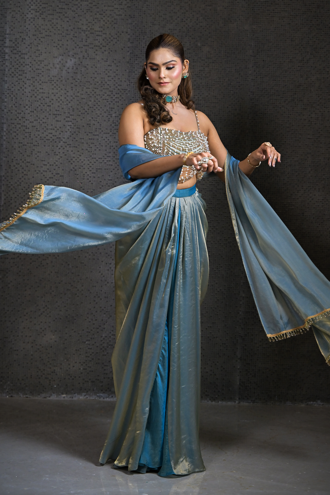 AARZOO DRAPE SKIRT & TOP SET