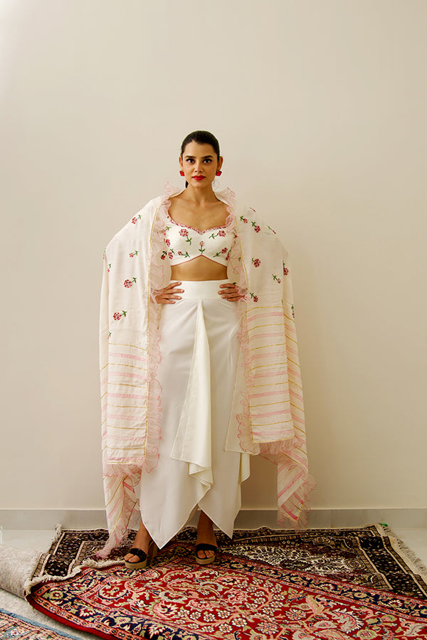 Ivory Pink Marigold Cape Set