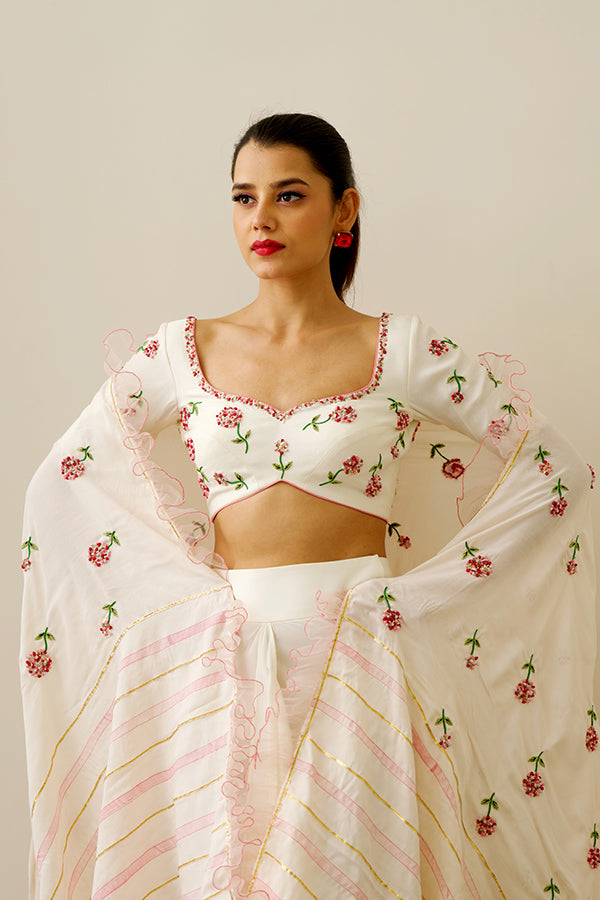 Ivory Pink Marigold Cape Set