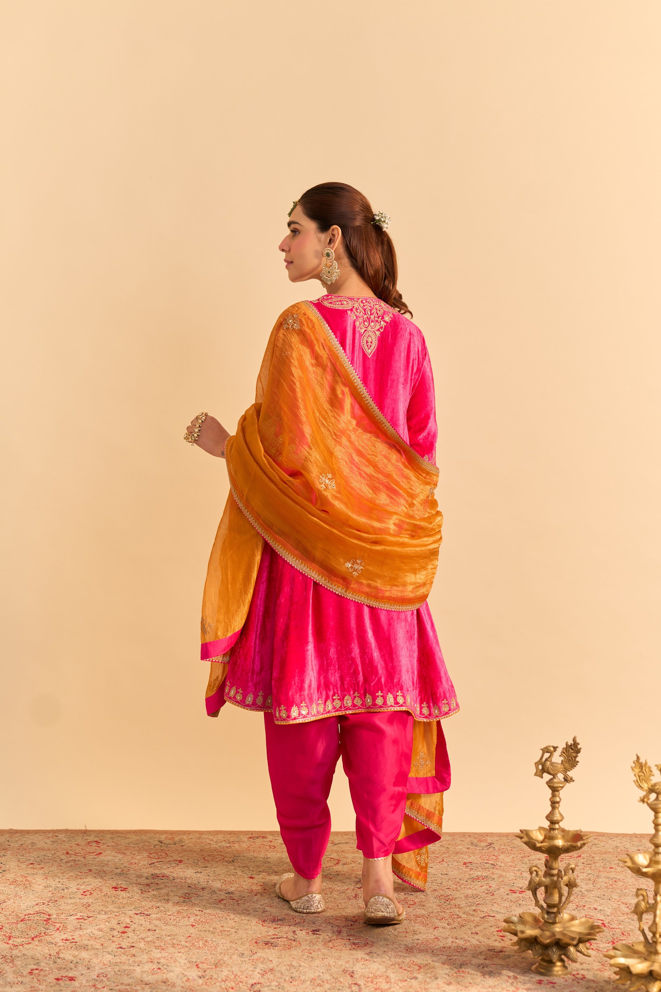 Amal - Hotpink A-line Kurta with Dhoti with Dupatta