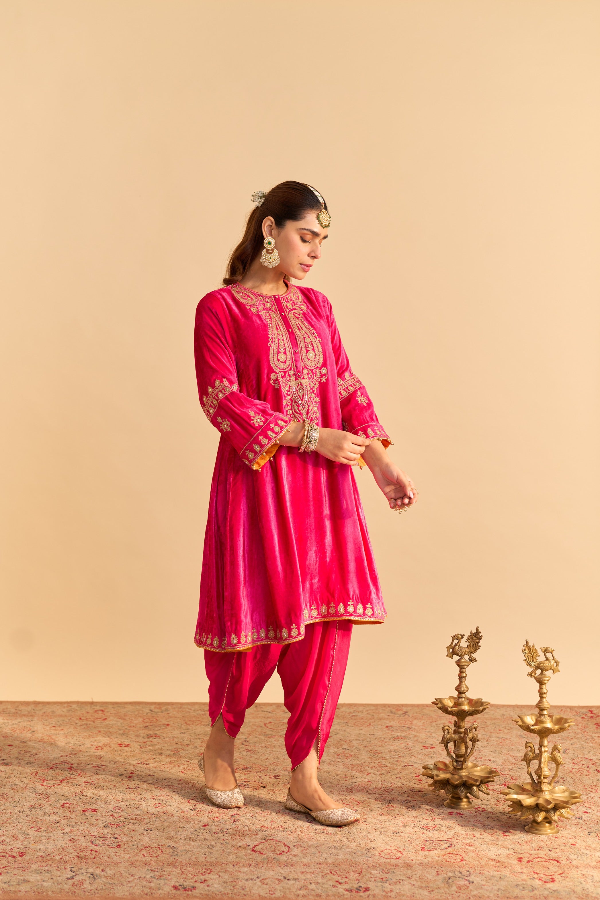 Amal - Hotpink A-line Kurta with Dhoti