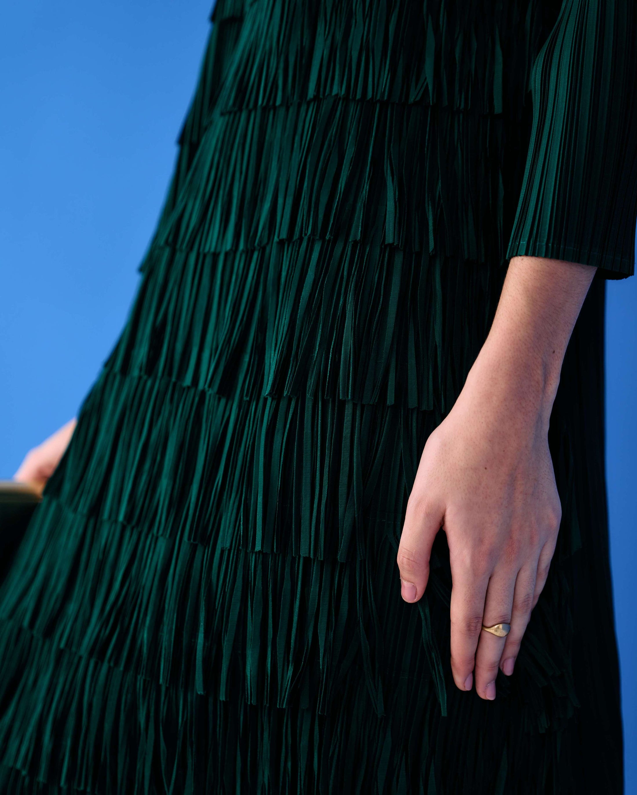 Green Long Sleeves Fringe Dress