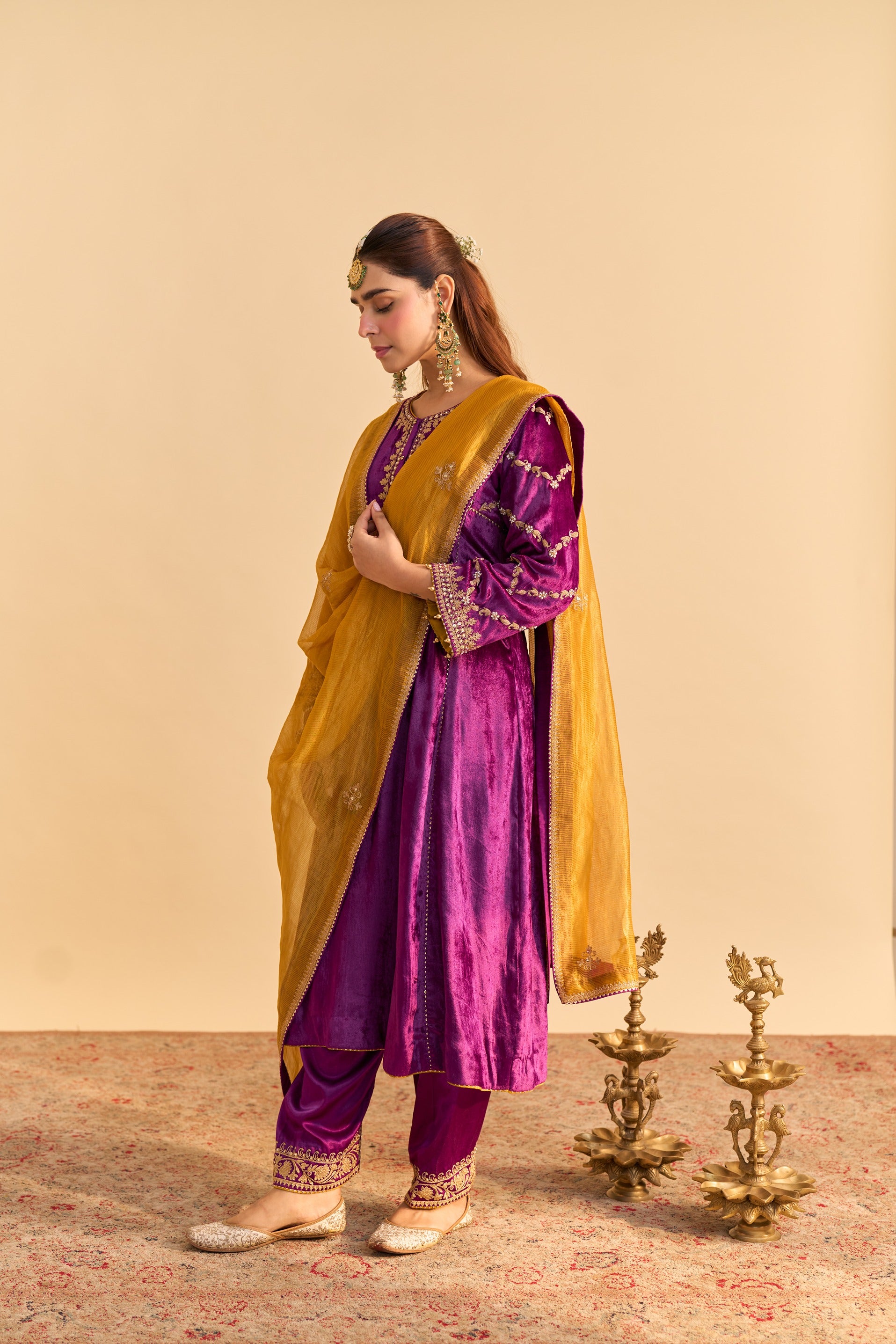 Azmiya - Deep Purple Chauga with Salwar and Dupatta