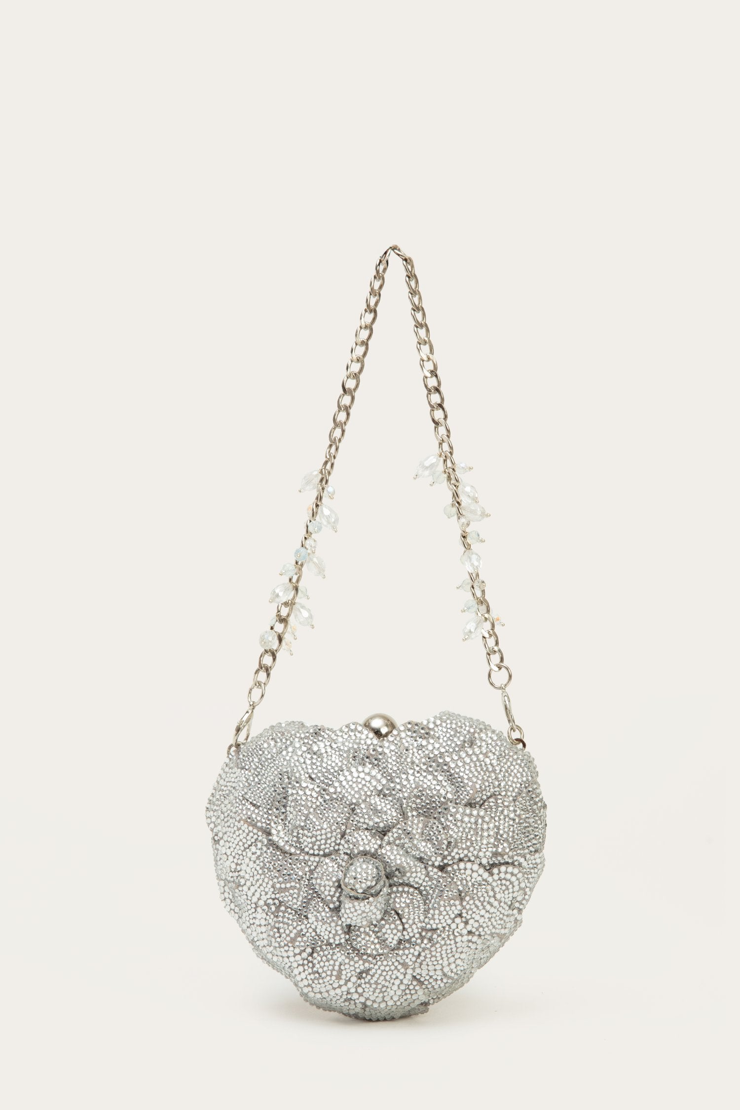 Isa Crystal Heart Clutch -Silver