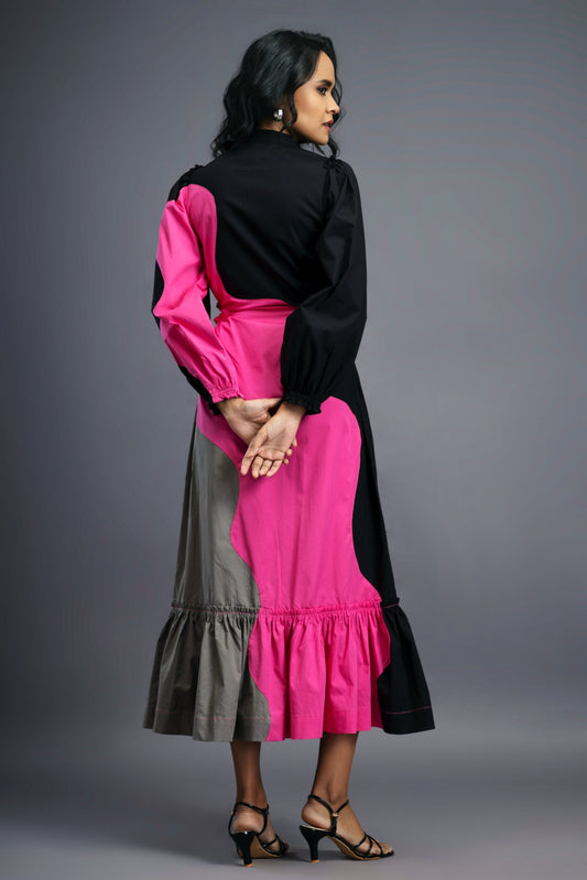 Black Pink Maxi Shirt Dress