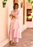 Load image into Gallery viewer, Light Pink Sequin Hand Embroidered Silk Kali Kurta Set
