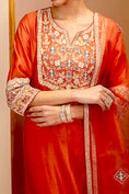 Load image into Gallery viewer, Red Color Hand Embroidered Silk Kurta Set
